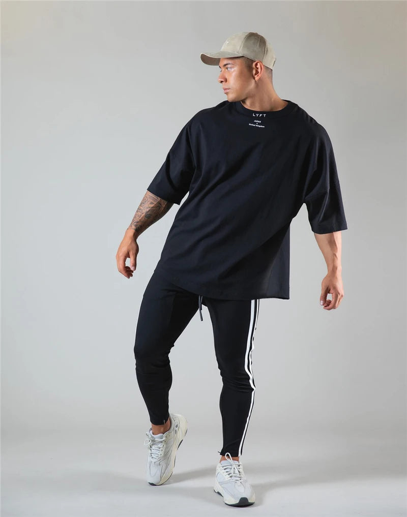 Running Oversized T shirt Men Gym Bodybuilding and Fitness Loose Casual Lifestyle Wear T-shirt Male Streetwear Hip-Hop Tshirt