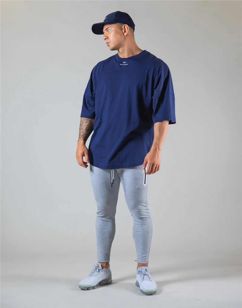 Running Oversized T shirt Men Gym Bodybuilding and Fitness Loose Casual Lifestyle Wear T-shirt Male Streetwear Hip-Hop Tshirt