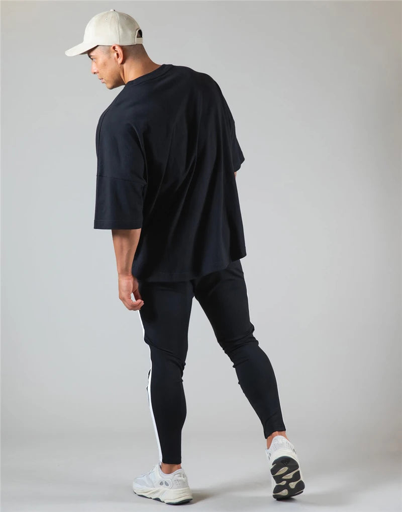 Running Oversized T shirt Men Gym Bodybuilding and Fitness Loose Casual Lifestyle Wear T-shirt Male Streetwear Hip-Hop Tshirt