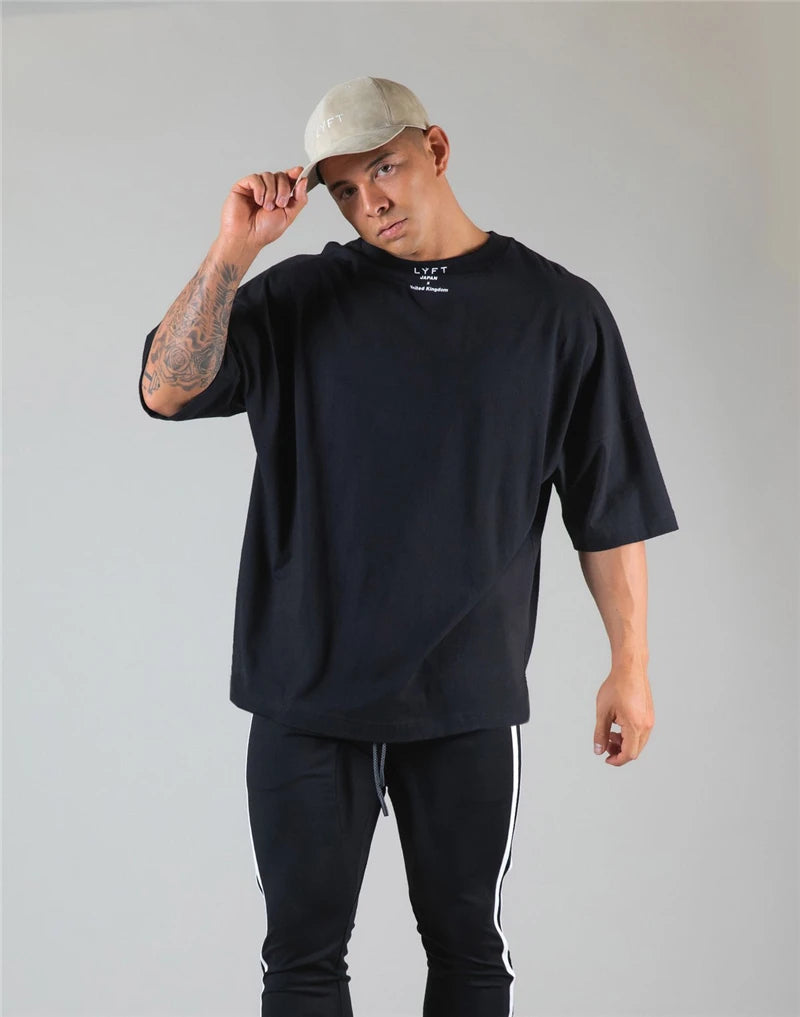 Running Oversized T shirt Men Gym Bodybuilding and Fitness Loose Casual Lifestyle Wear T-shirt Male Streetwear Hip-Hop Tshirt