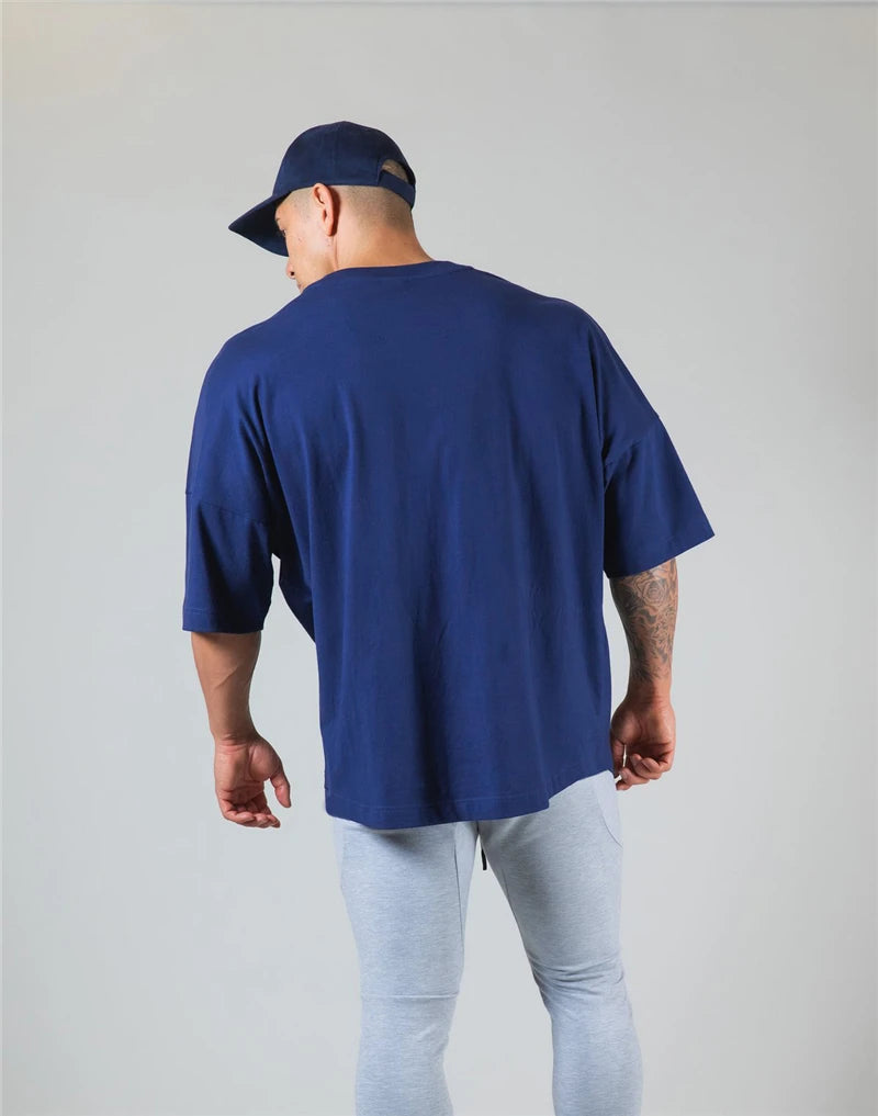 Running Oversized T shirt Men Gym Bodybuilding and Fitness Loose Casual Lifestyle Wear T-shirt Male Streetwear Hip-Hop Tshirt