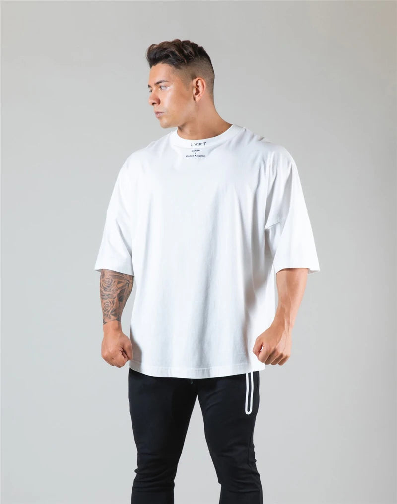 Running Oversized T shirt Men Gym Bodybuilding and Fitness Loose Casual Lifestyle Wear T-shirt Male Streetwear Hip-Hop Tshirt