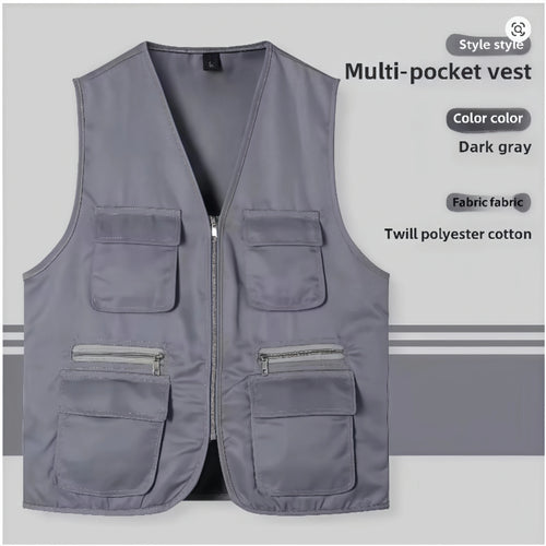 2025 New Outdoor Male Casual Summer Big Size Cotton Sleeveless Work Vest Men Multi Pocket Photograph Waistcoat