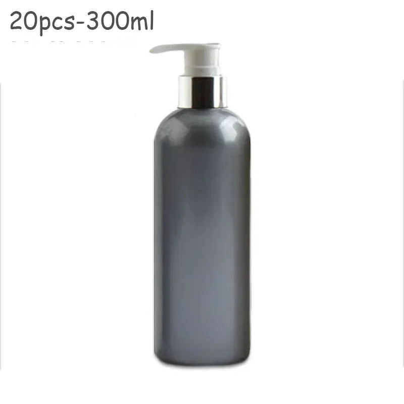 20Pcs 300ml PET Lotion Pump Bottles Empty Sliver Gold Aluminum Cosmetic Dispenser Essential Oil Shampoo Shower Gel Containers