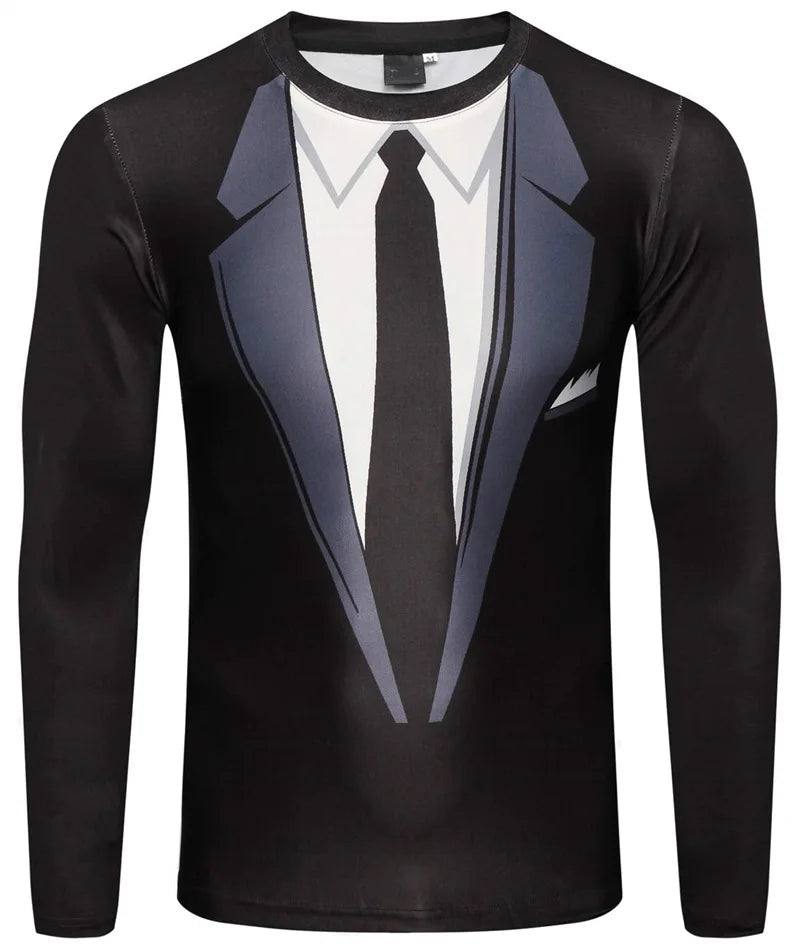 Funny Gentleman Suit Graphci Long Sleeve T Shirt For Men Casual Crew Neck Oversized Tee Shirt Tops For Men Clothes Streetwear