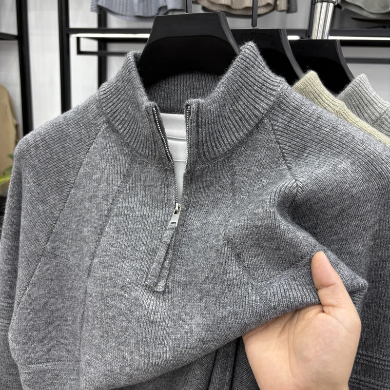 High Quality 2025 Fashionable and Simple Half Zipper Sweater Men's Autumn and Winter Knitted Sweater Casual Pullover Top