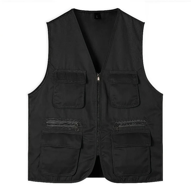 2025 New Outdoor Male Casual Summer Big Size Cotton Sleeveless Work Vest Men Multi Pocket Photograph Waistcoat