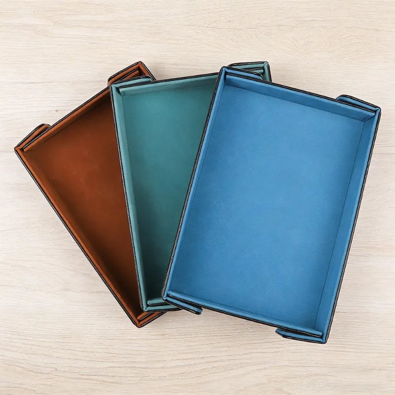 Magnetic Dice Cutlery Organization Storage Tray Pu Leather Box Fur Foldable for Games Case Rectangle Board Game Food Trays