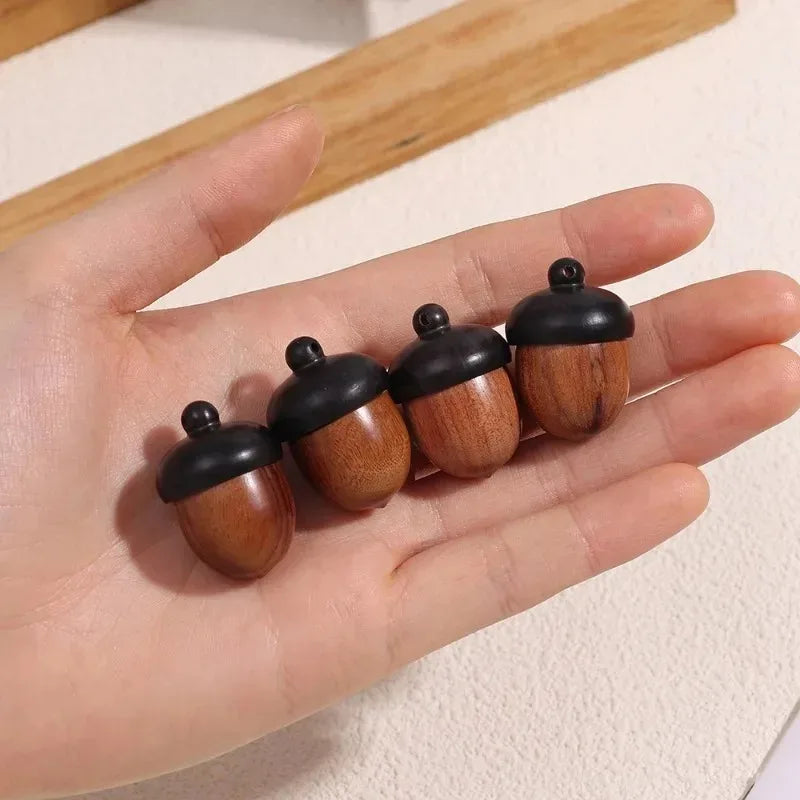 20/1pcs Mini Wooden Medicine Pill Box Wood Acorn Pendant Portable Rescue Tablets Case Granule Storage Box Small Items Container
