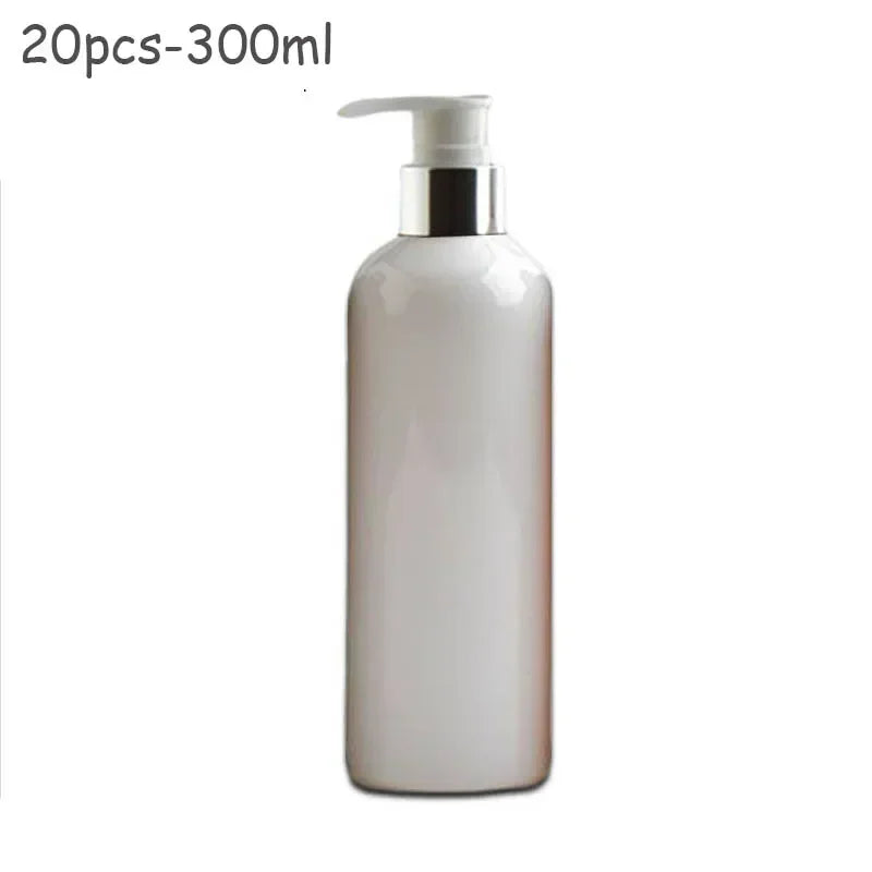 20Pcs 300ml PET Lotion Pump Bottles Empty Sliver Gold Aluminum Cosmetic Dispenser Essential Oil Shampoo Shower Gel Containers