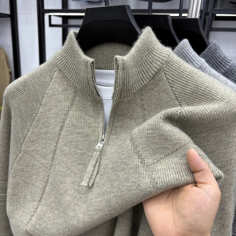High Quality 2025 Fashionable and Simple Half Zipper Sweater Men's Autumn and Winter Knitted Sweater Casual Pullover Top