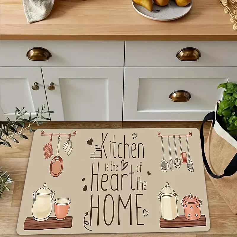 Kitchen is the Heart of the Home Quote Print Runner Rug, Non-Slip Washable Durable Mat for Kitchen, Laundry Room, Entryway