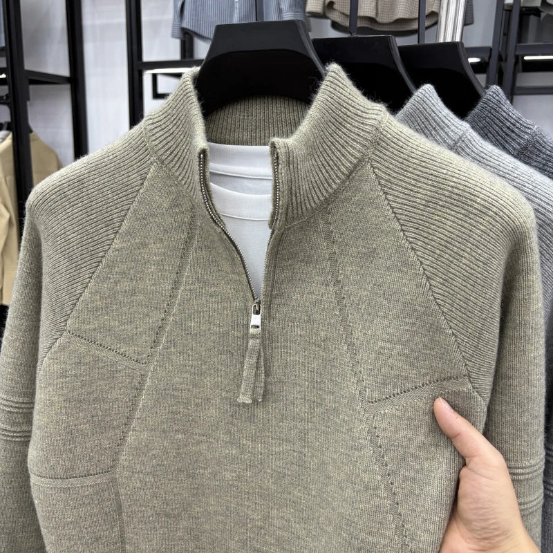 High Quality 2025 Fashionable and Simple Half Zipper Sweater Men's Autumn and Winter Knitted Sweater Casual Pullover Top