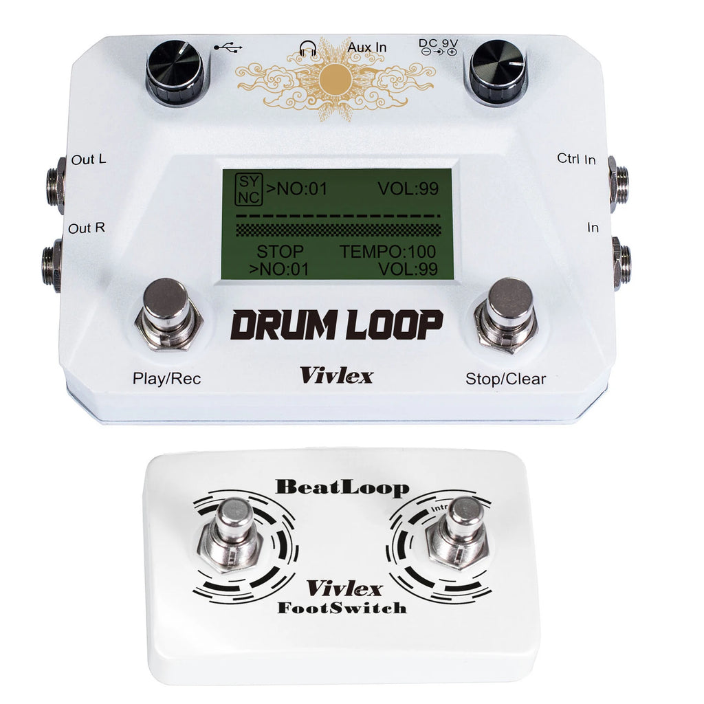 VIVLEX Guitar Pedals Beat Loop Drum Beat Looper Foot Switch Dual Machine 40 Types Drums Rhythm 50mins Looping Time One-Man Band