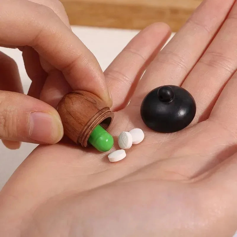 20/1pcs Mini Wooden Medicine Pill Box Wood Acorn Pendant Portable Rescue Tablets Case Granule Storage Box Small Items Container