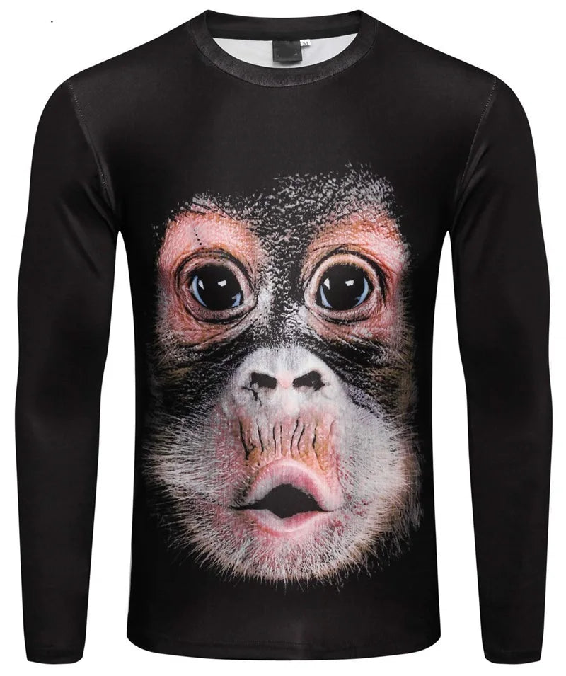 Funny Gentleman Suit Graphci Long Sleeve T Shirt For Men Casual Crew Neck Oversized Tee Shirt Tops For Men Clothes Streetwear