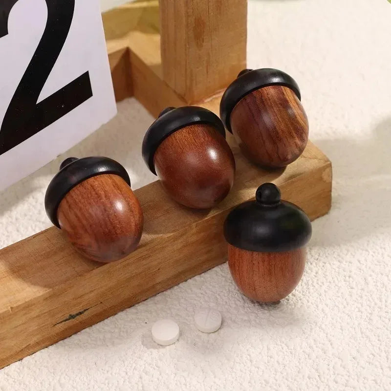 20/1pcs Mini Wooden Medicine Pill Box Wood Acorn Pendant Portable Rescue Tablets Case Granule Storage Box Small Items Container