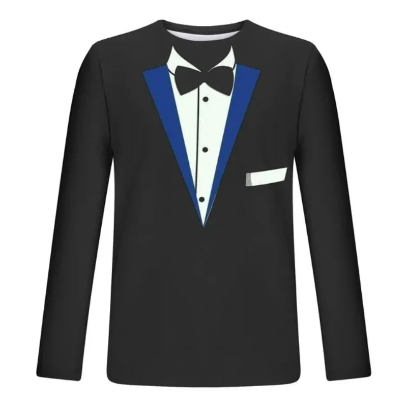 Funny Gentleman Suit Graphci Long Sleeve T Shirt For Men Casual Crew Neck Oversized Tee Shirt Tops For Men Clothes Streetwear