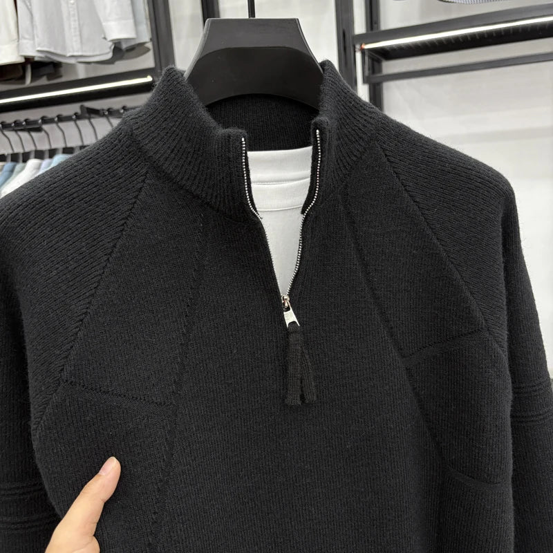High Quality 2025 Fashionable and Simple Half Zipper Sweater Men's Autumn and Winter Knitted Sweater Casual Pullover Top