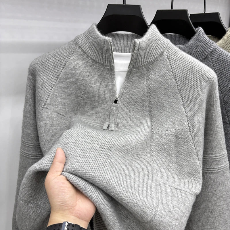 High Quality 2025 Fashionable and Simple Half Zipper Sweater Men's Autumn and Winter Knitted Sweater Casual Pullover Top