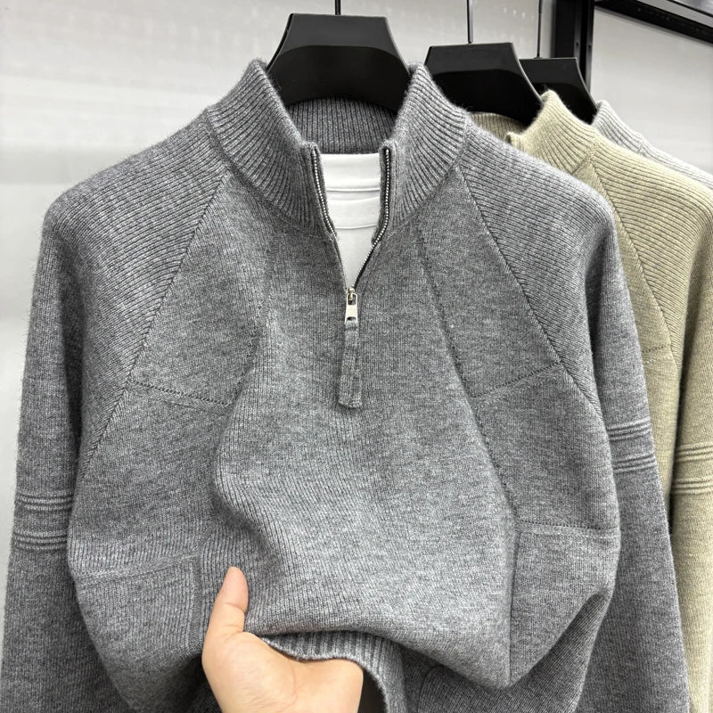 High Quality 2025 Fashionable and Simple Half Zipper Sweater Men's Autumn and Winter Knitted Sweater Casual Pullover Top