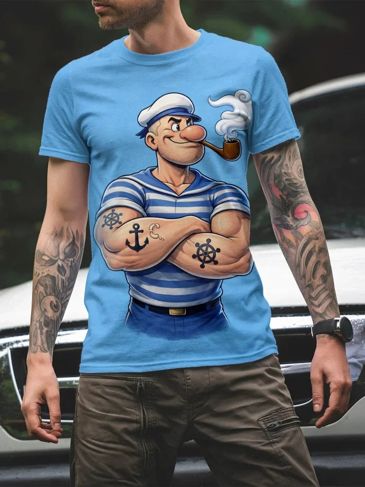 Men's Short-Sleeve T-Shirt  Popeye the Sailor Graphic Printed Round-Neck Short Sleeve Retro Cartoon Casual Daily Streetwear Tops