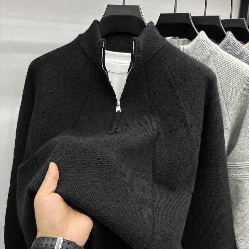 High Quality 2025 Fashionable and Simple Half Zipper Sweater Men's Autumn and Winter Knitted Sweater Casual Pullover Top
