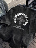 Men's summer washed black T-shirt with funny pattern print, comfortable, soft, breathable, suitable for daily wear
