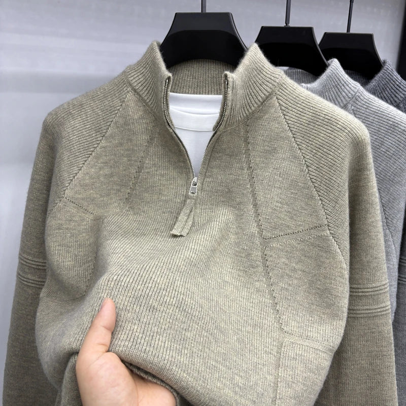 High Quality 2025 Fashionable and Simple Half Zipper Sweater Men's Autumn and Winter Knitted Sweater Casual Pullover Top