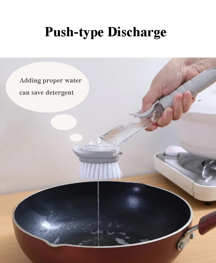 Kitchen Cleaning Brush 2 In 1 Long Handle Cleaing Brush with Removable Brush Sponge Dispenser Dishwashing Brush Kitchen Tools