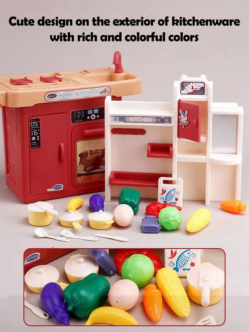 Children Play House Toy Simulation Kitchen Table with Sound Kids Role Play Kitchen Utensils for Girl Cooking Educational Toy Set