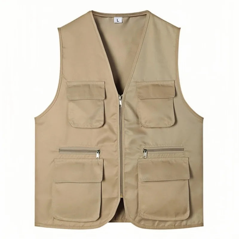 2025 New Outdoor Male Casual Summer Big Size Cotton Sleeveless Work Vest Men Multi Pocket Photograph Waistcoat