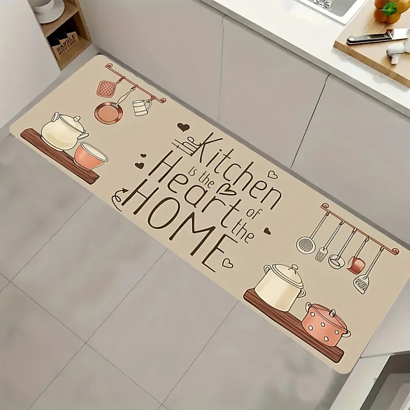 Kitchen is the Heart of the Home Quote Print Runner Rug, Non-Slip Washable Durable Mat for Kitchen, Laundry Room, Entryway