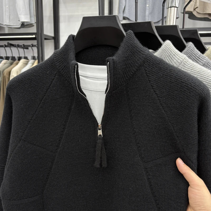 High Quality 2025 Fashionable and Simple Half Zipper Sweater Men's Autumn and Winter Knitted Sweater Casual Pullover Top