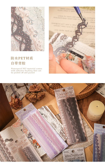 40 pcs Lace Stickers Cute Aesthetics Decor Collage Junk Journal Scrapbooking Supplies Self Adhesive Creative Stationery Sticker
