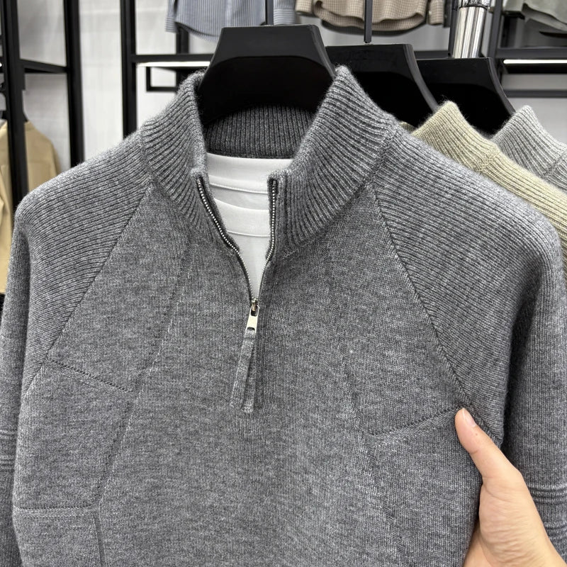High Quality 2025 Fashionable and Simple Half Zipper Sweater Men's Autumn and Winter Knitted Sweater Casual Pullover Top