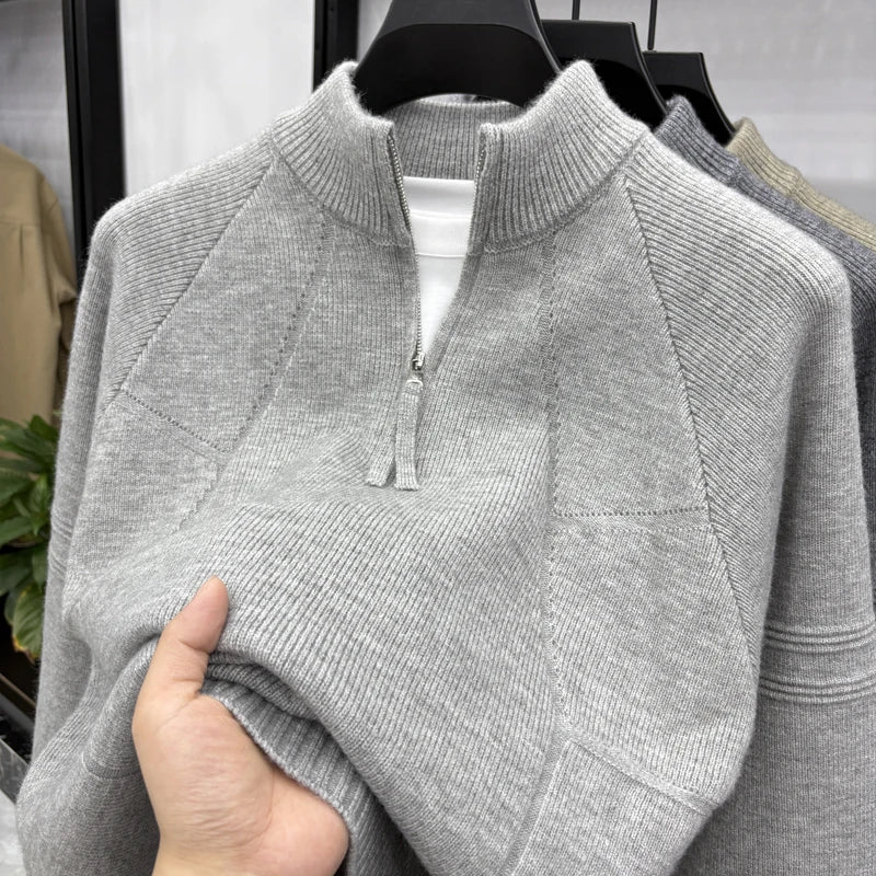 High Quality 2025 Fashionable and Simple Half Zipper Sweater Men's Autumn and Winter Knitted Sweater Casual Pullover Top