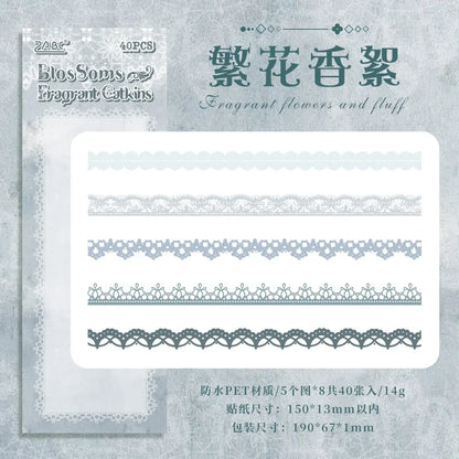 40 pcs Lace Stickers Cute Aesthetics Decor Collage Junk Journal Scrapbooking Supplies Self Adhesive Creative Stationery Sticker