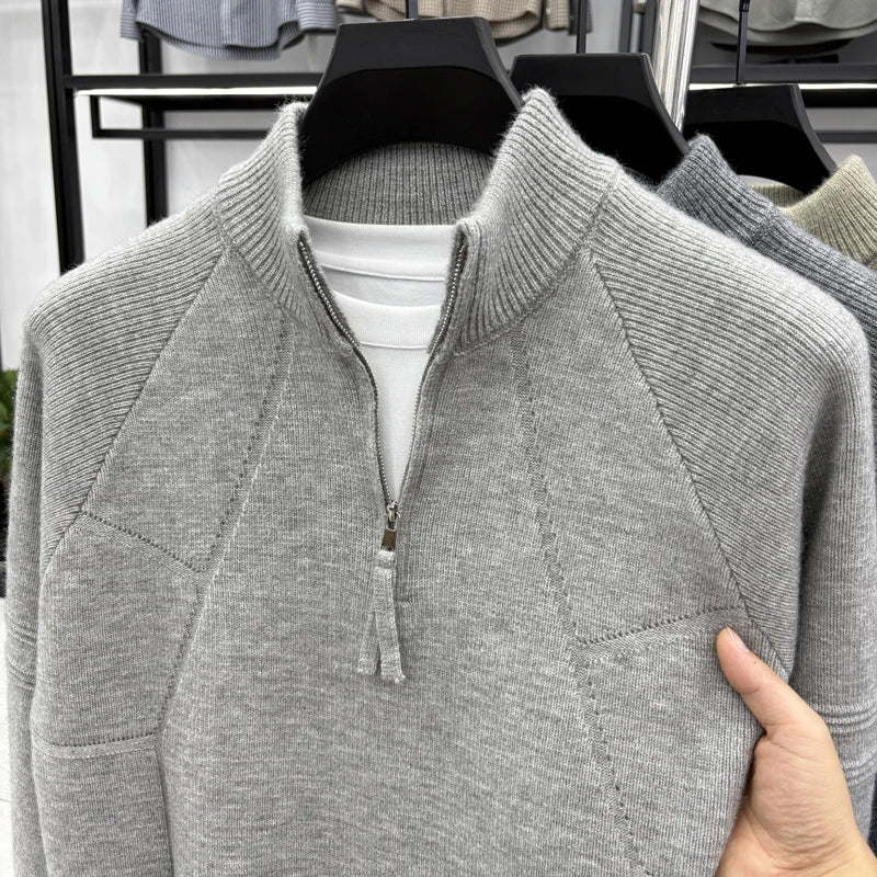 High Quality 2025 Fashionable and Simple Half Zipper Sweater Men's Autumn and Winter Knitted Sweater Casual Pullover Top
