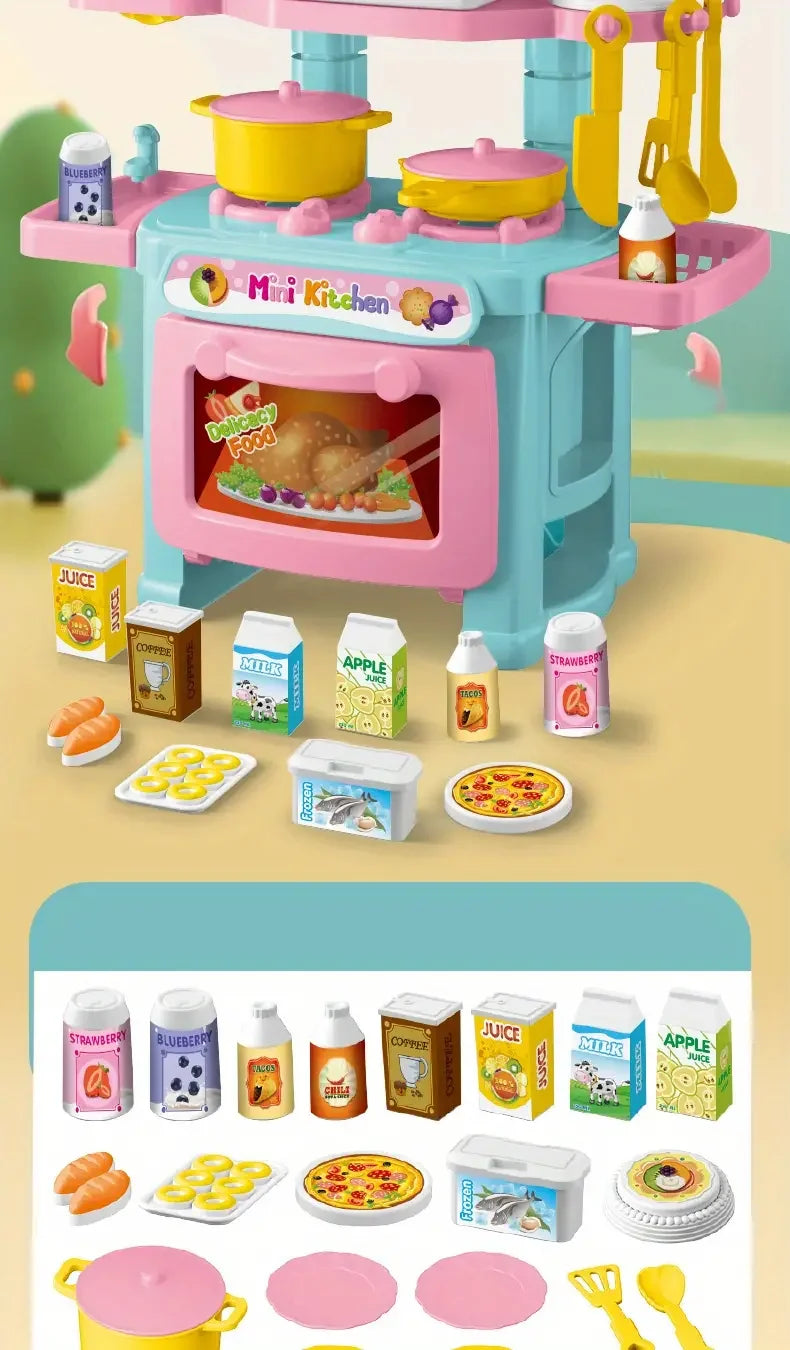 Mini Kitchen Counter Play Set DIY Simulated Cooking Food Tableware Play House Role Play Pretend Game Toy Gift Kid Boy Children