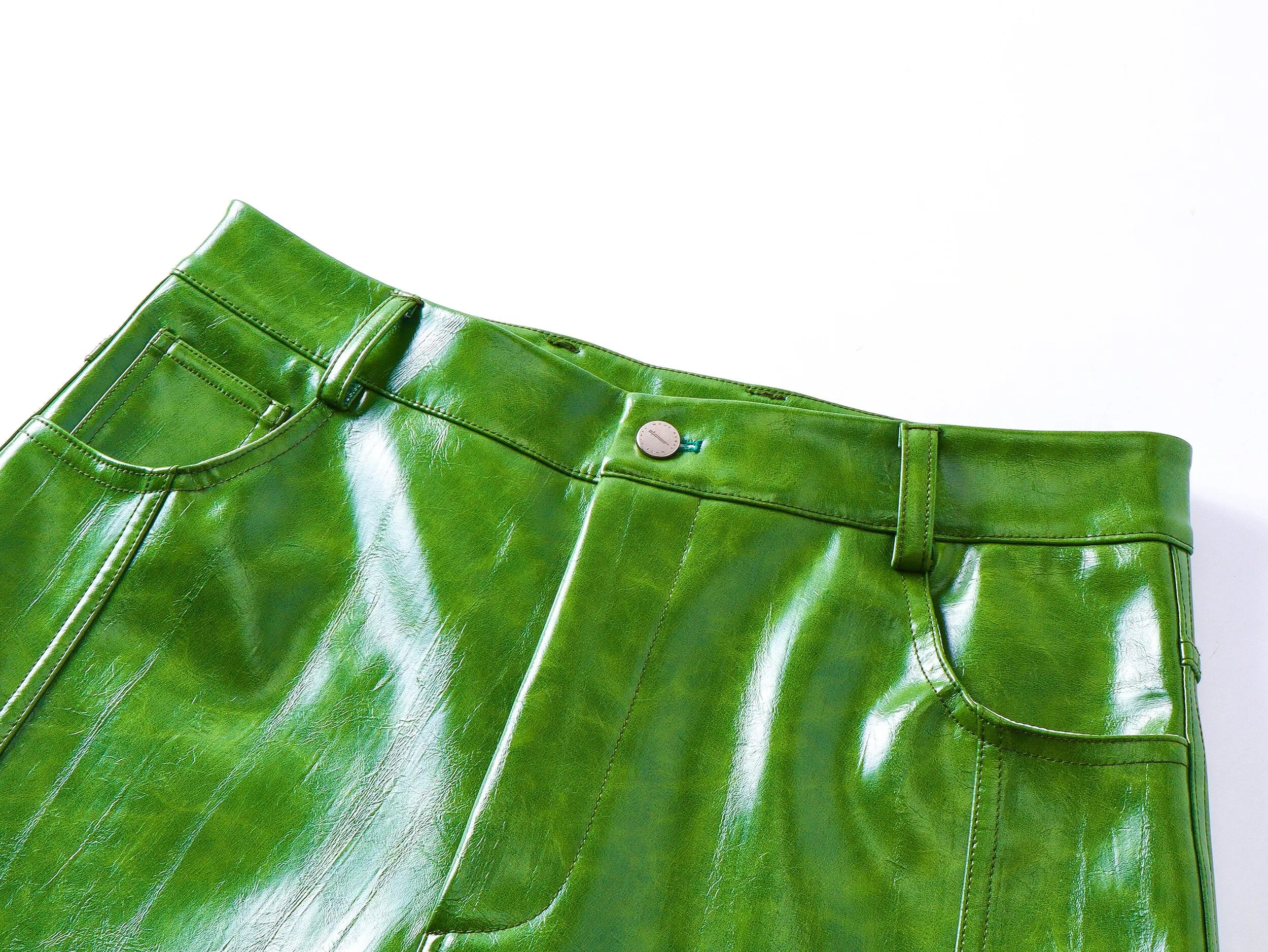 Mauroicardi Spring Autumn Cool Long Shiny Reflective Green Pu Leather Wide Leg Pants for Men Y2K Luxury Brands Original Clothes
