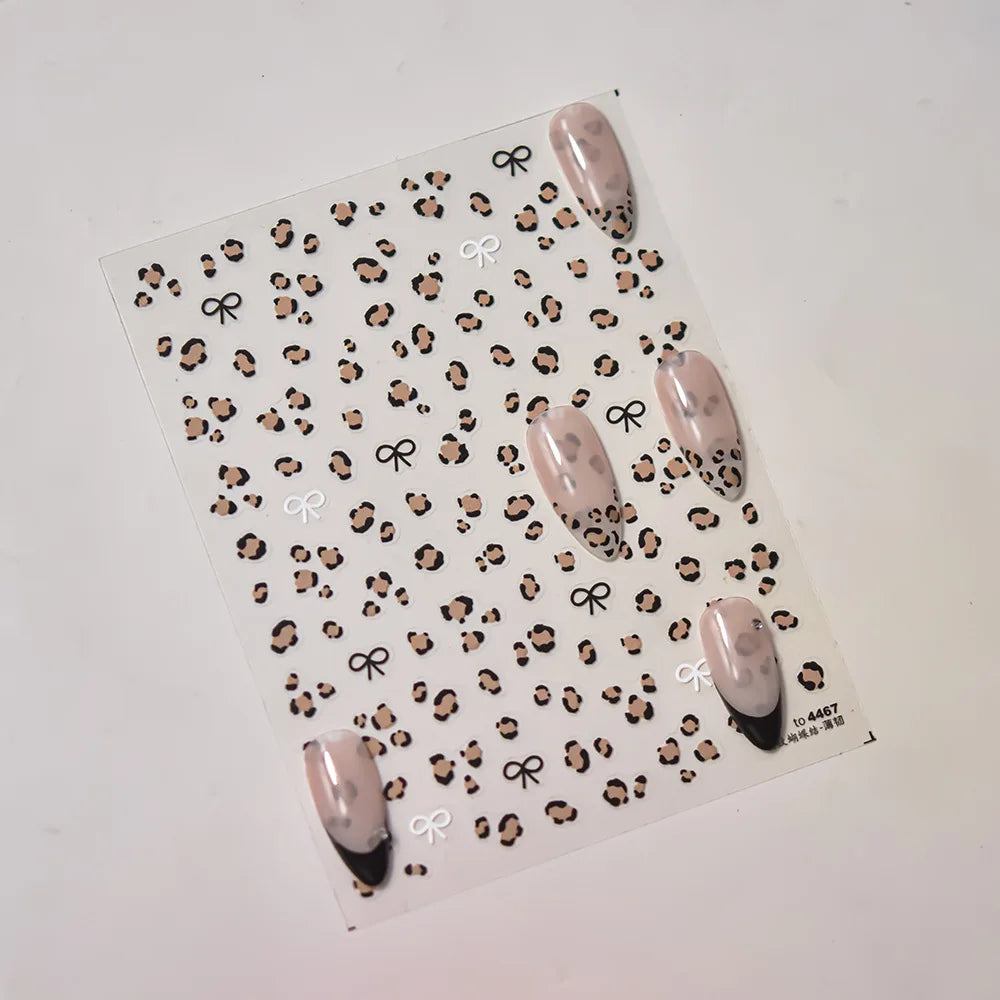 1pcs 3D Leopard Bow Love Nail Stickers Charming Bowknot Pearl Nail Art Decals Sliders Autumn Manicure Decorations Nail Supplies