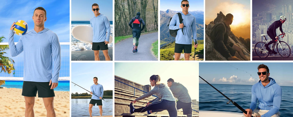MAGCOMSEN Men Sun Hoodie UPF 50 Long Sleeve Quick Dry Lightweight Fishing Shirt Breathable Hiking Running Swim Rash Guard