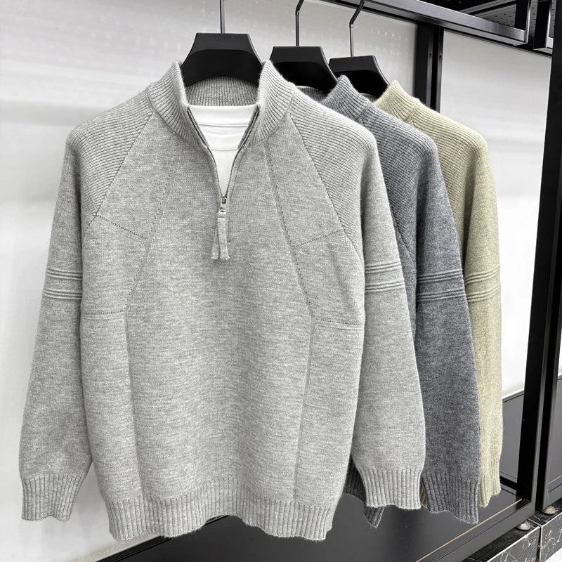 High Quality 2025 Fashionable and Simple Half Zipper Sweater Men's Autumn and Winter Knitted Sweater Casual Pullover Top