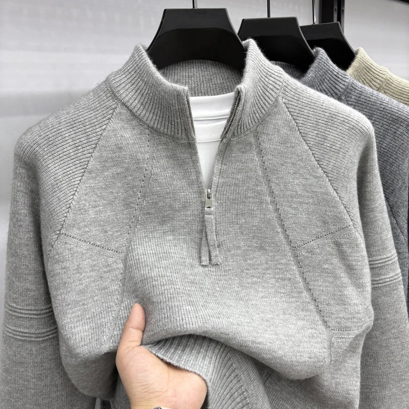 High Quality 2025 Fashionable and Simple Half Zipper Sweater Men's Autumn and Winter Knitted Sweater Casual Pullover Top