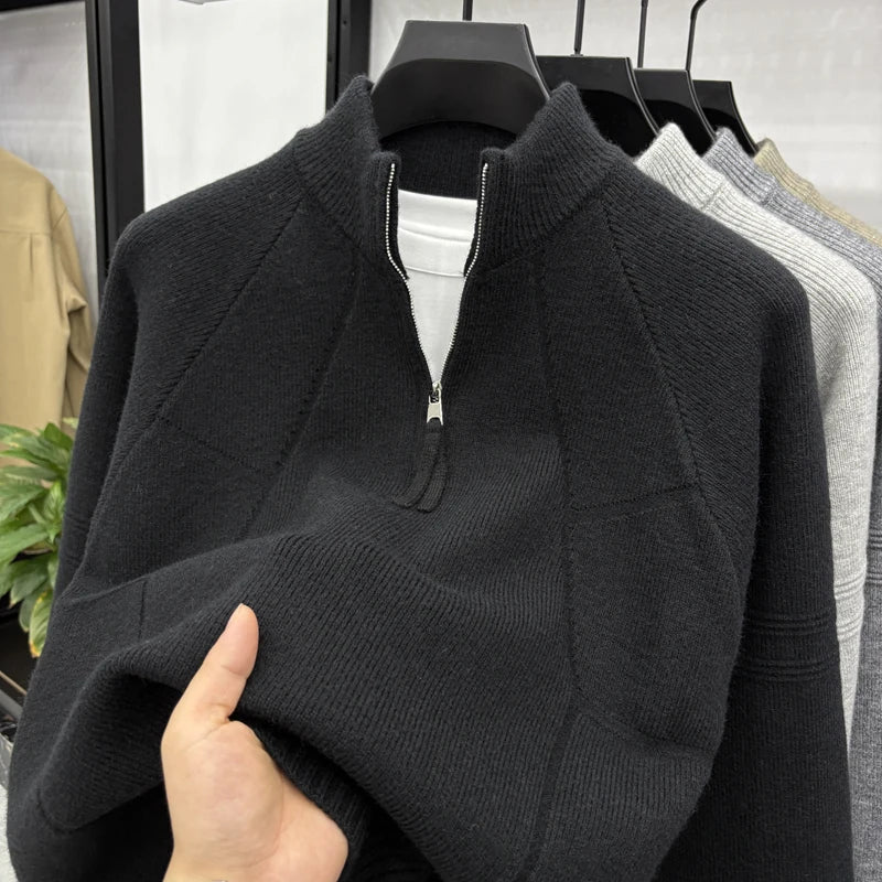 High Quality 2025 Fashionable and Simple Half Zipper Sweater Men's Autumn and Winter Knitted Sweater Casual Pullover Top