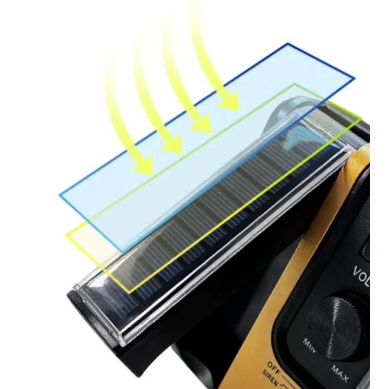 Wireless emergency radio, solar and hand-cranked generator with NOAA weather alerts, wireless connection to AM FM