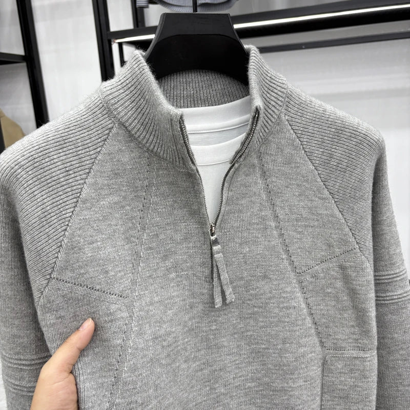 High Quality 2025 Fashionable and Simple Half Zipper Sweater Men's Autumn and Winter Knitted Sweater Casual Pullover Top