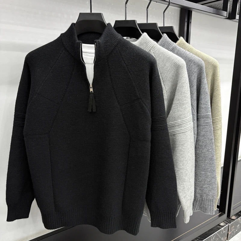 High Quality 2025 Fashionable and Simple Half Zipper Sweater Men's Autumn and Winter Knitted Sweater Casual Pullover Top