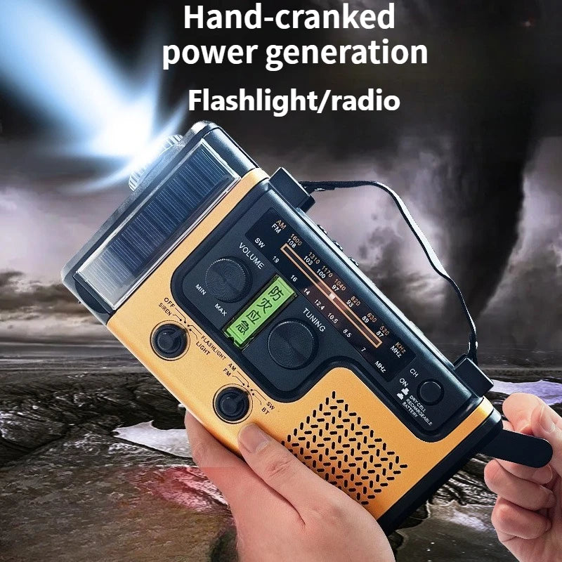 Wireless emergency radio, solar and hand-cranked generator with NOAA weather alerts, wireless connection to AM FM